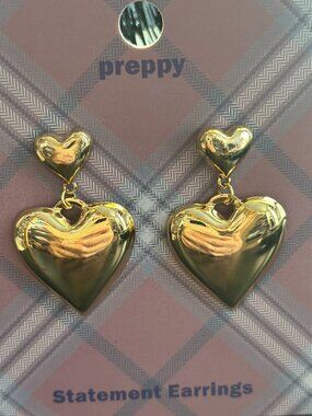 "Preppy" Gold-Tone Double Heart Statement Earrings NWT